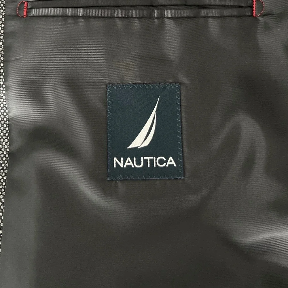 Nautica Mens Preppy Blazer 42L Gray Black Micro Pattern Sport Coat‎ Map Lining